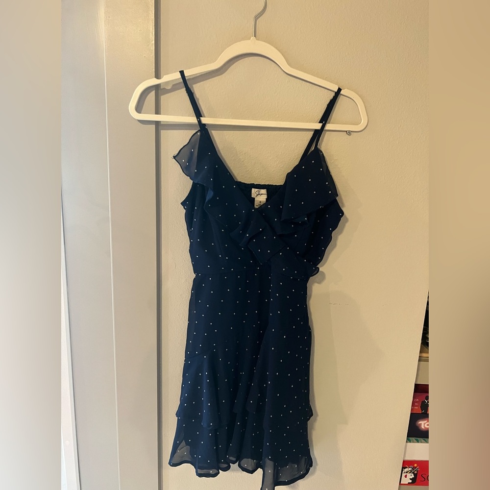 Navy blue polka dot romper size small